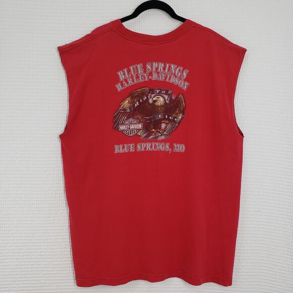 Harley Davidson T-Shirt Mens XL Red Sleeveless Muscle Shirt Cut Off Missouri USA - Picture 1 of 13